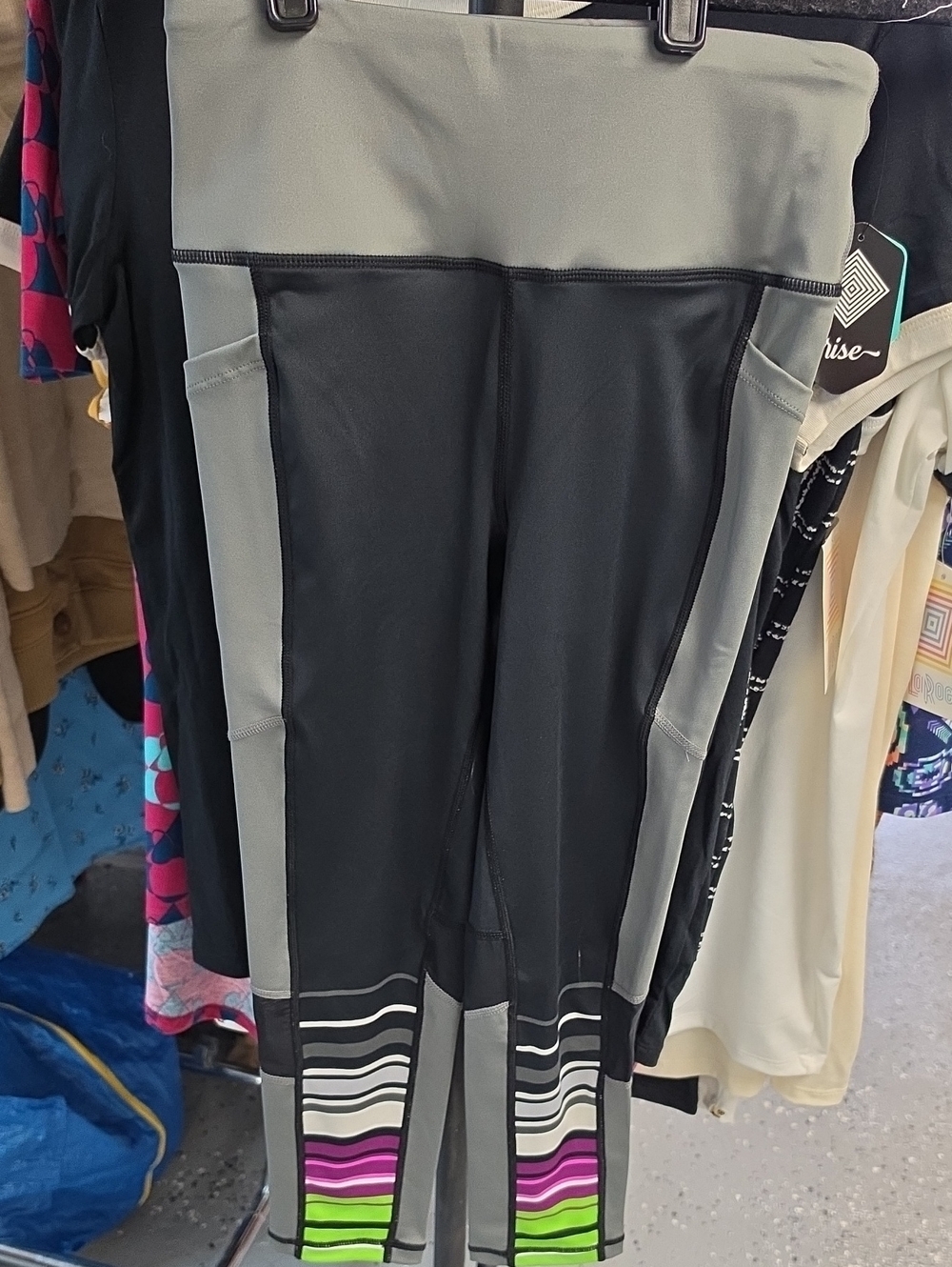 LuLaRoe Black and Gray Leggings with Neon Stripe Hem